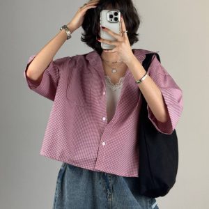 کراپ شرت چهارخونه چری
